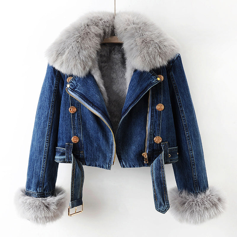 MARGA – Chaqueta vaquera con cuello de piel de zorro