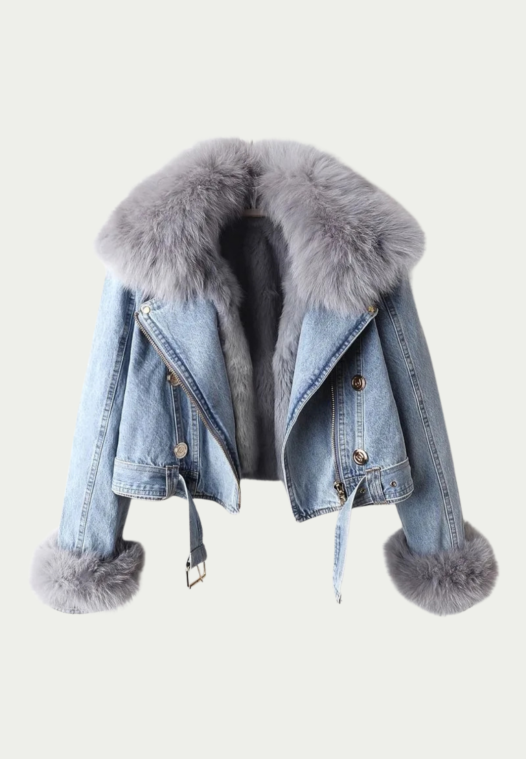 MARGA – Chaqueta vaquera con cuello de piel de zorro