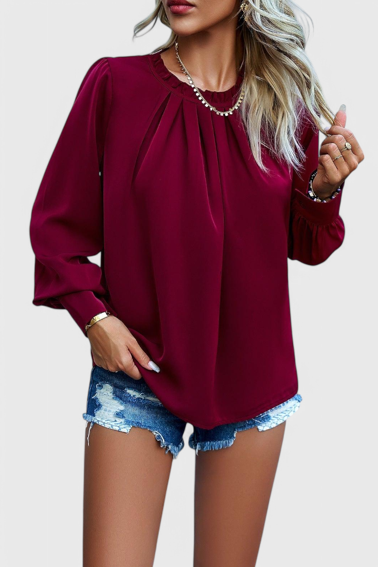 LOURDES | Top de Manga Larga con Cuello de Encaje