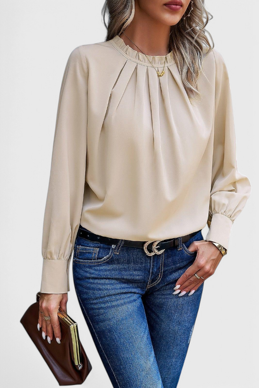 LOURDES | Top de Manga Larga con Cuello de Encaje