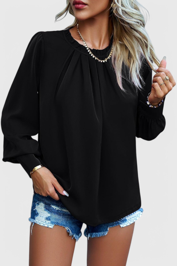 LOURDES | Top de Manga Larga con Cuello de Encaje