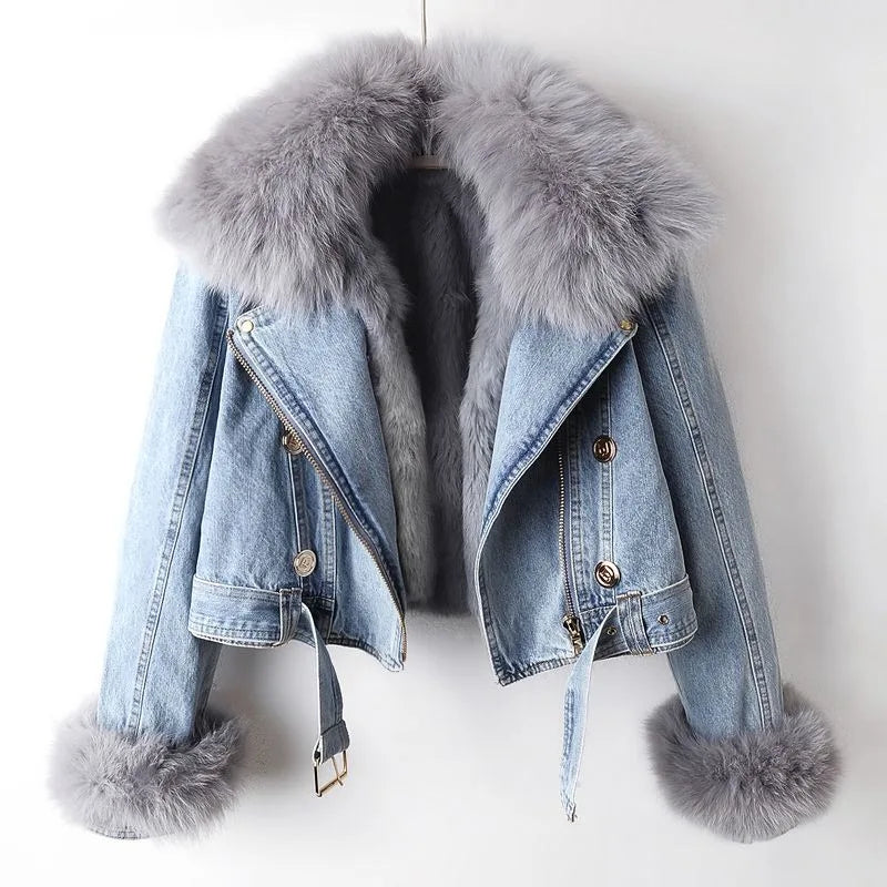 MARGA – Chaqueta vaquera con cuello de piel de zorro