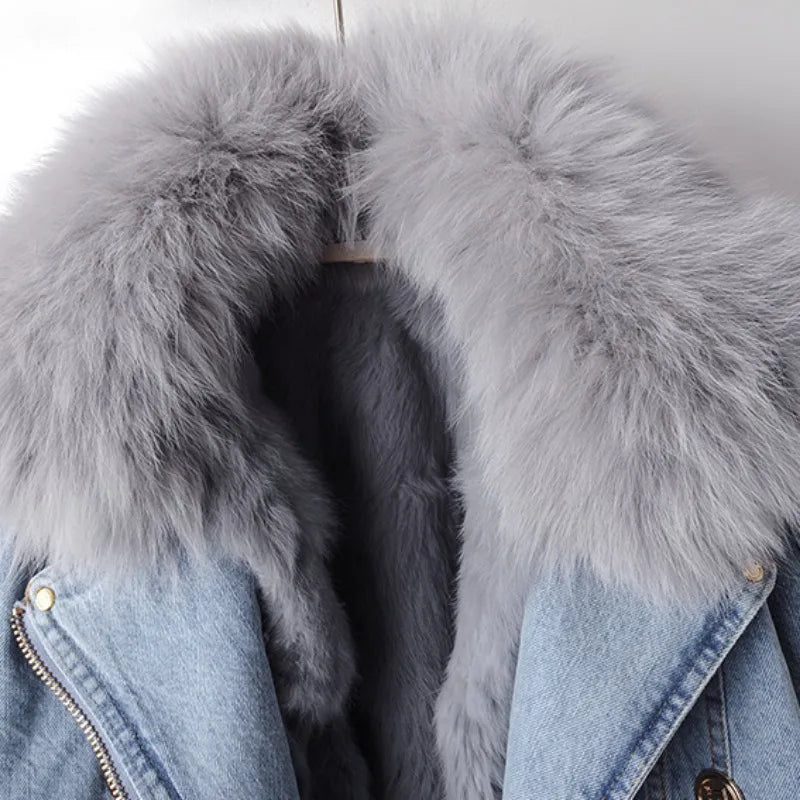 MARGA – Chaqueta vaquera con cuello de piel de zorro