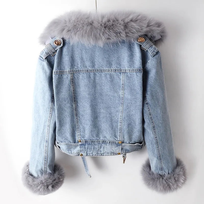 MARGA – Chaqueta vaquera con cuello de piel de zorro