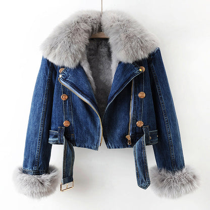 MARGA – Chaqueta vaquera con cuello de piel de zorro