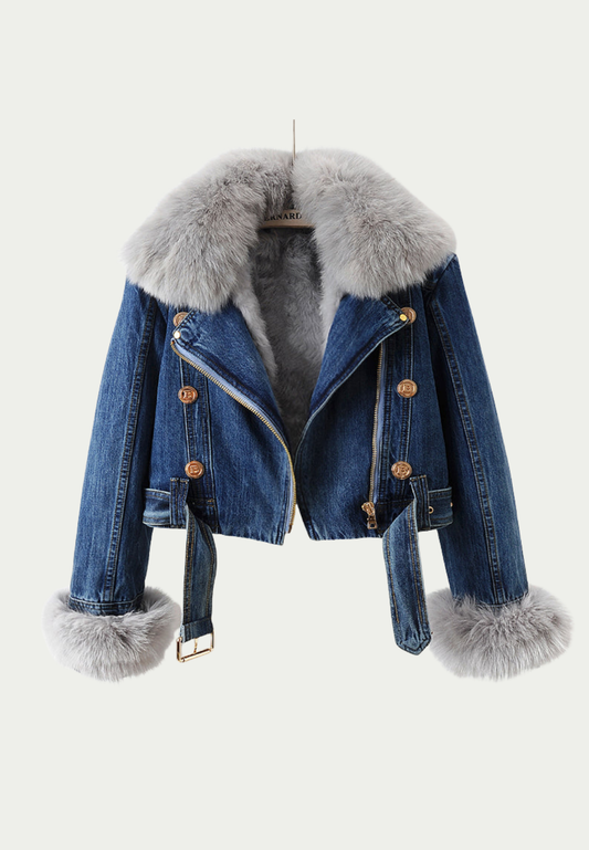 MARGA – Chaqueta vaquera con cuello de piel de zorro
