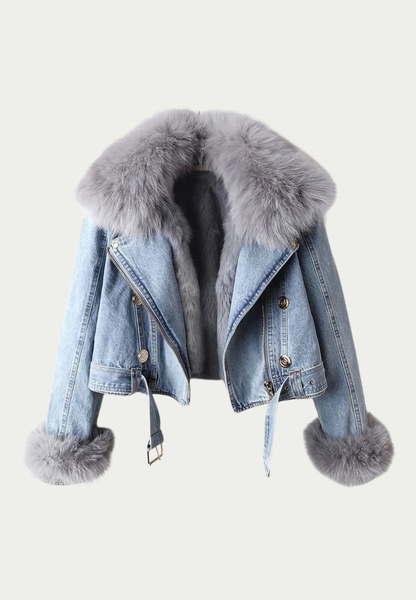 MARGA – Chaqueta vaquera con cuello de piel de zorro