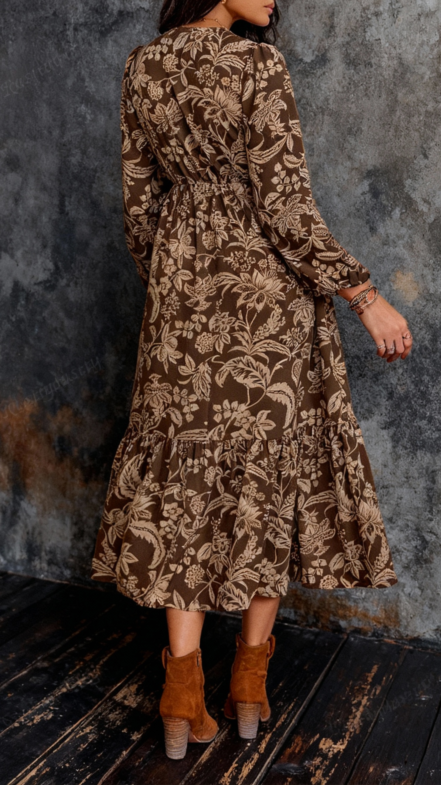 ALICIA | Vestido bohemio con cuello en V de encaje estampado floral