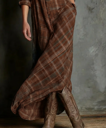 KARINA | Vestido largo a cuadros marrón