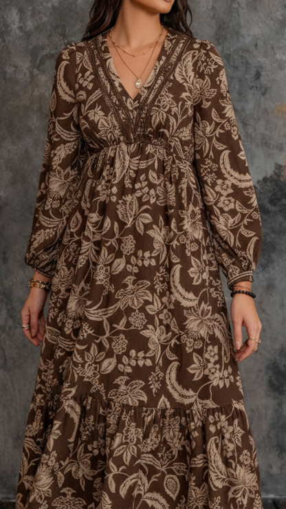 ALICIA | Vestido bohemio con cuello en V de encaje estampado floral