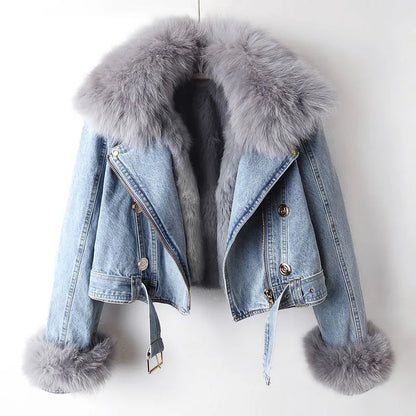 MARGA – Chaqueta vaquera con cuello de piel de zorro