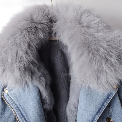 MARGA – Chaqueta vaquera con cuello de piel de zorro