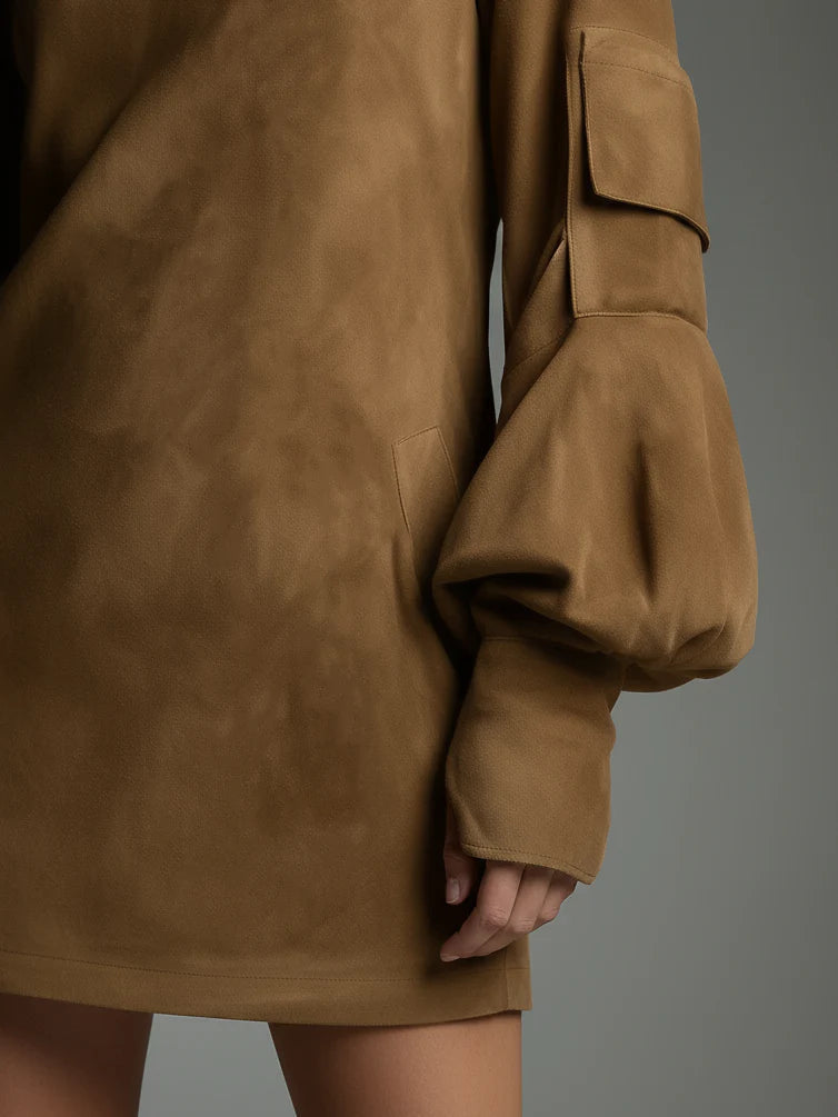 VALERIA | Minivestido holgado de ante con cuello alto