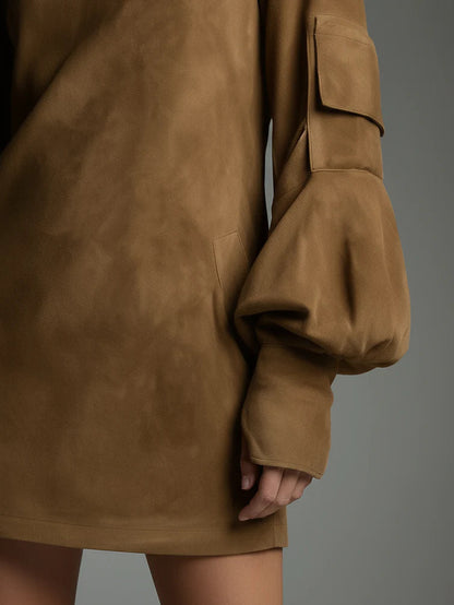 VALERIA | Minivestido holgado de ante con cuello alto